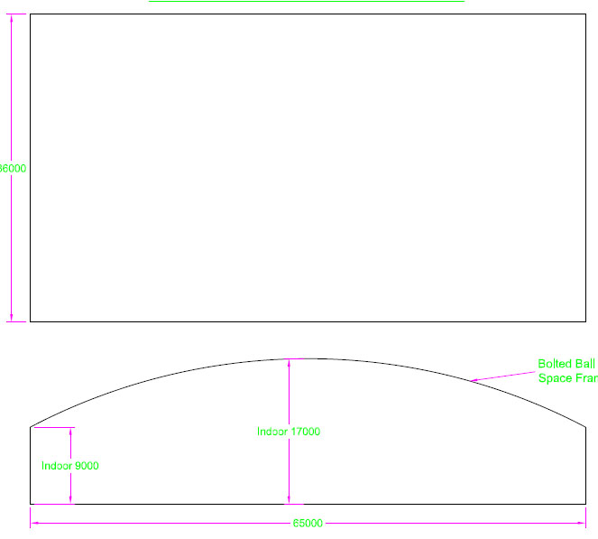 郴州跨度65米，拱高8米网架